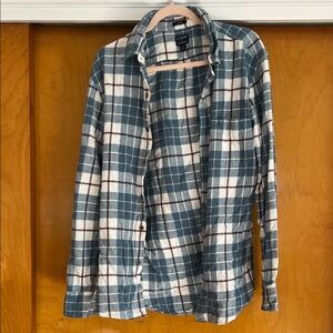 J. Crew Men’s Navy and Cream Plaid Flannel Button Down